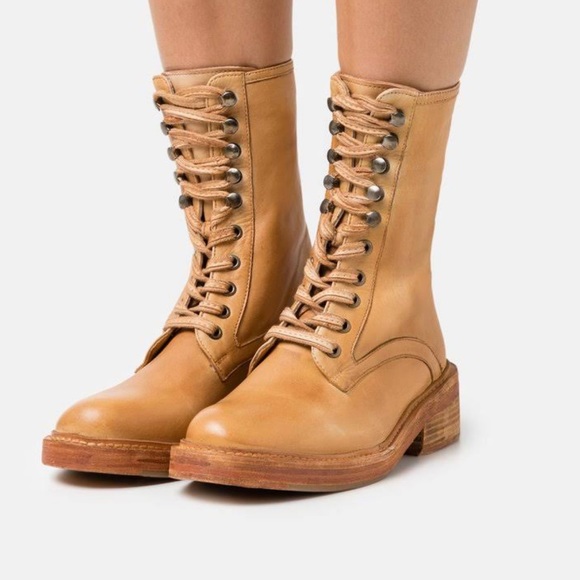 FREE PEOPLE SANTA FE LACE UP BOOT ON LIGHT HONEY 37(7/8) - Picture 3 of 13